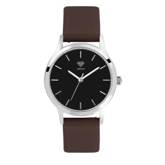 Men's Personalized 32mm Dress Watch - Steel Case, Black Dial, Brown Leather