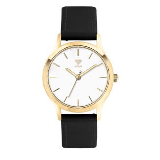 Men's Personalized 32mm Dress Watch - Gold Case, White Dial, Black Leather