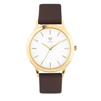 Men's Personalized 36mm Dress Watch - Gold Case, White Dial, Brown Leather