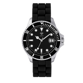 Men's Personalized 38mm Sport Watch - Steel Case, Black Dial, Black Silicone