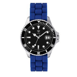 Men's Personalized 38mm Sport Watch - Steel Case, Black Dial, Blue Silicone