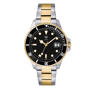 Men's Personalized 38mm Sport Watch - 2-Tone Case, Black Dial, Two-Tone Link