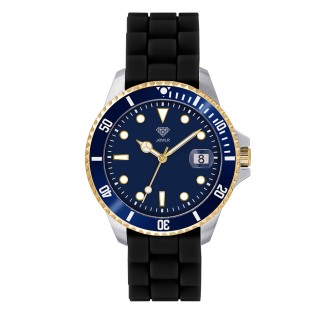 Men's Personalized 38mm Sport Watch - Gold Case, Blue Dial, Black Silicone