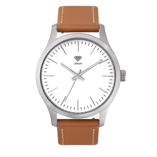 Men's Personalized 40mm Dress Watch - Steel Case, White Dial, Tan Leather