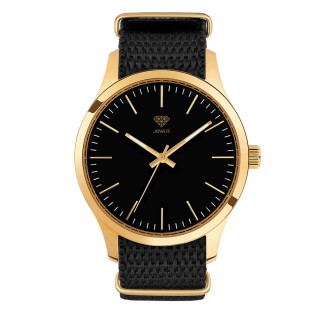 Men's Personalized 40mm Dress Watch - Gold Case, Black Dial, Black Nato