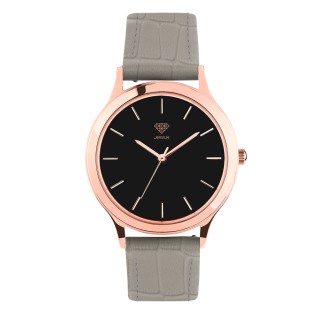 Women's Personalized 36mm Dress Watch - Rose Gold Case, Black Dial, Grey Croc Leather