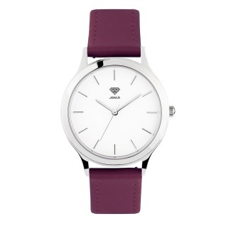 Women's Personalized 36mm Dress Watch - Steel Case, White Dial, Burgundy Leather