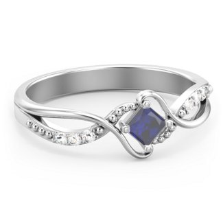 Solitaire Princess Cut Ring with Twisted Split Shank and Accents