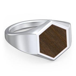 Engravable Wood Hexagon Signet Ring - Walnut