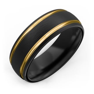 Men's Black Tungsten Dome Ring with 18K Yellow Gold Detailing