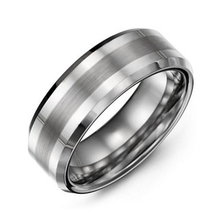 Brushed Striped & Polished Tungsten Ring