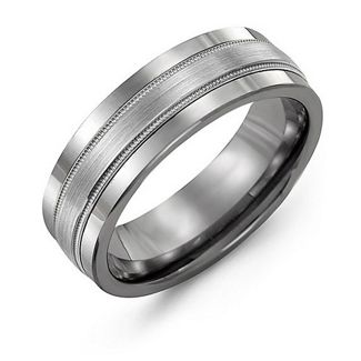 Men's Brushed Centre Inlay Ring with Milgrain